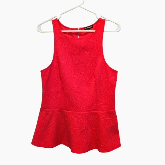 Express Womens Sleeveless Textured Peplum Top Size M Coral Red - Picture 1 of 6